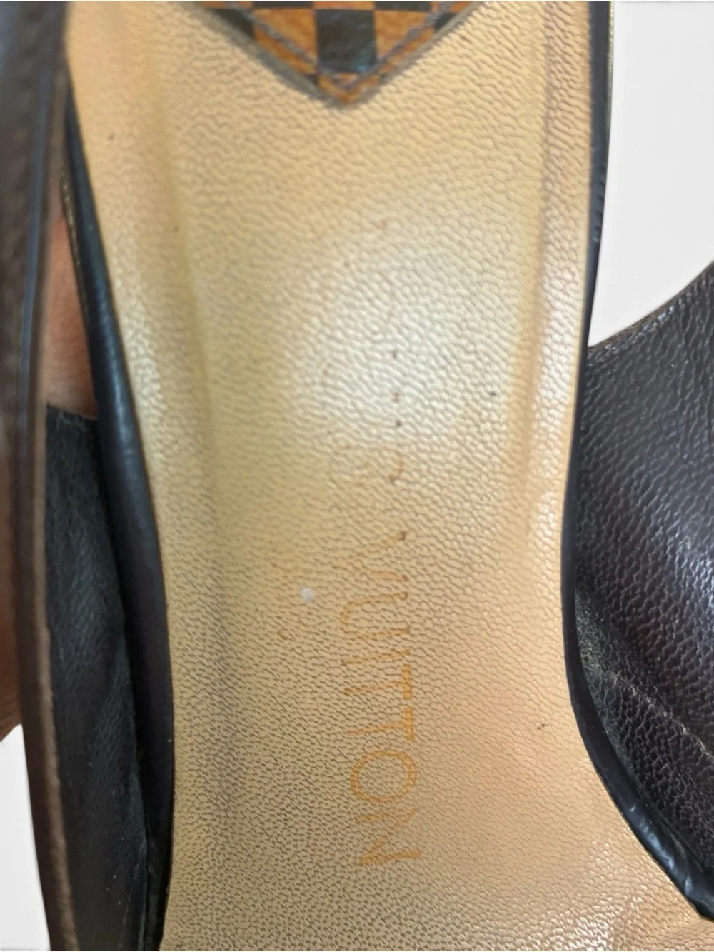 Louis Vuitton Black and Brown Checkered Slingback Heels